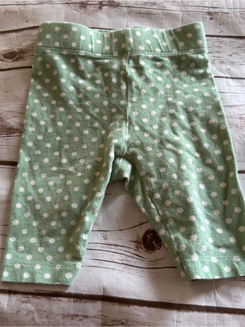 Mini Boden green polka dot leggings guc light ww size 3-6 months